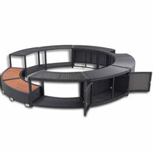 Black Poly Rattan Hot Tub Surround, Spa Surround with Storage and Power Pack Cutout, Weatherproof Eucalyptus Frame, Wicker Style Spa Furniture