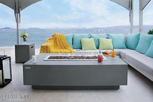 Elementi Granville Gas Fire Pit Cast Concrete Fire Table, Outdoor Fire Pit Electronic Ignition | Canvas Cover, Lava Rock Included | Free AMS Wind Guard | Light Gray (Propane Gas)