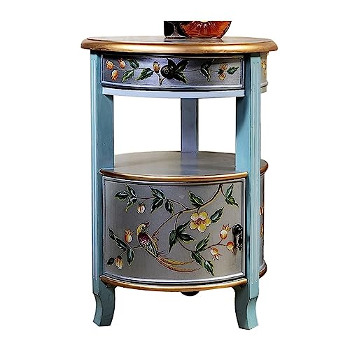 Couch End Table Retro Side Table, Round Light Luxury Coffee Table Sofa Side Table with Drawer and Storage Cabinet,Corner Table Simple End Table Tea Table for Living Room, Nightstand for Bedroom Corner