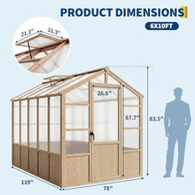 6x10 FT Wooden Greenhouse for Outdoor, Walk-in Greenhouse Kit with Ventilated Window & Lockable Door & Polycarbonate Panels, Large Wood Frame Green House for Garden, Backyard, Patio, Lawn, Plant