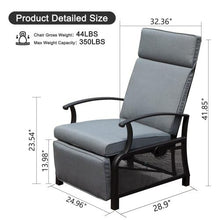 VOOTOLOVER Adjustable Outdoor Recliner Chair with Flip Table, 150° Recline, Removable Olefin Cushions, 350lb Capacity, Gray