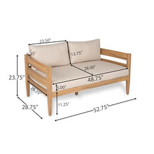 Christopher Knight Home Kayim Patio Loveseat Coffee Table Set with Curved Arm and Backrest, Acacia Wood Conversation Sofa Chat Set, Outdoor Furniture Set for Backyard Deck, Light Teak+Beige