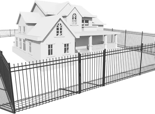 Fencer Wire 52FT Heavy Duty Pinnacle Fence Barrier Kit, Anti-Rust Metal Steel Fence with 6FT Height X 8FT Width Panels, with Pinnacle Gate, Posts, Connectors, Outdoor Fencing for Yard