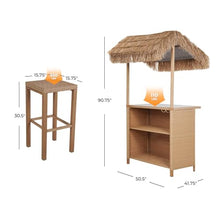 Grand Patio Outdoor Tiki Bar Set with Widen Ceramic Top, Phuket 3-Piece Wicker Islander Tiki Bar and 2 Stools, Tan