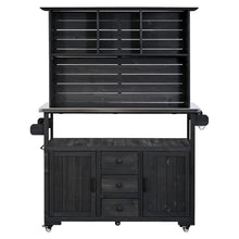 GDFStudio Preden Outdoor Storage Bench Table with Cabinet, Patio Wooden Potting Bench, Garden Storage Work Bench with Stainless Steel Top, Drawers, Cabinets, Shelves and Hooks, Kitchen Island, Black