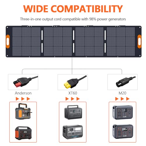ALLWEI 200W Portable Solar Panel for 1200W 2400W Power Station Solar Generator, Folded 3-in-1 Outputs 18V Solar Charger with Adjustable Kickstand for RV Camping Home