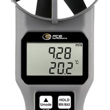 PCE Instruments PCE-VA 20 Wind Speed Meter, for HVAC & IAQ Checks, Measures Air Velocity 0.2 ... 30 m/s, Temp -4 ... 140°F, RH 0.1 ... 99.9% RH, with Volume Flow, Dew Point, Wet Bulb & Hold