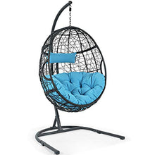Giantex Hanging Egg Chair, 36.5-Width Oversized Swing Chair with C-Hammock Stand Set, Hammock Chair with Soft Seat Cushion & Pillow, Multifunctional Hanging Chairs for Outdoor Indoor Bedroom (Blue)