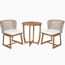 SRECELL 3-Piece Outdoor Bistro Set, Acacia Wood Patio Dining Set with 27.5" Round Table & 2 Wicker Back Chairs with Cushions, Teak Finish Patio Furniture for Balcony, Backyard