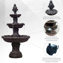 XBrand 58.3" 3-Tier Outdoor Freestanding Water Fountain - Classic Leaf Design, Brown Resin, Large Bird Bath with Pump - Ideal for Yard, Lawn and Garden, Porch Décor
