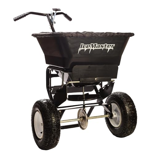 Discount SNOWSTAKES - Lawn Fertilizer & Seed Spreader, 100 LBS Capacity, with Included Grate, Cover & 13 in All Terrain Pneumatic Tires, Ideal for Turf & Lawn Care, Winter Walk Behind Salt Spreader