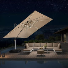 OROTLECT 12' X 12' Patio Umbrella Outdoor Square Umbrella Large Cantilever Umbrella,With Solar Lights,With Base,Beige