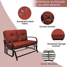 Outdoor Swing Glider Rocking Chair 2-Person Loveseat Seating, Patio Bench Garden Porch Furniture with Cushion, Steel Frame (Rust)