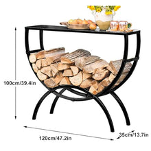 EliteBloom Black Floor Standing Firewood Rack Table for Patio Porch Firewood Rack Outdoor with Cover Firewood Holder Wood Storage for Fireplace (One Color 120Cm)
