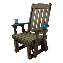 Amish Casual Heavy Duty 600 Lb Mission High Back Treated Glider Chair with Cupholders (Dark Walnut Stain)