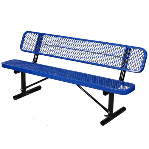 Metal Park Bench for Outside, Outdoor Bench with Backrest & Portable Frame
