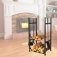 DJVHSRI Outdoor Fireplace Firewood Rack Firewood Log Rack 2-Tier Fireside Wood Stacker with Fireplace Tools Sets, Indoor Outdoor Firewood Holders for Storing Log, Farmhouse Bonfi,