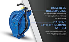 BLUSHIELD PWR3850 18 ga. Pressure Washer Retractable Dual Arm Hose Reel with 3/8" x 50' 4100 PSI Kevlar Braided Air Hose, 6' Lead in Hose, Corrosion Resistant, Powder Coated Finish, Dual Arm Support