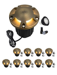MALORY Low Voltage Landscape Well Lights,（φ126 mm Brass Top Cover 10Pack