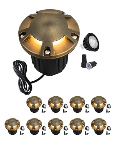 MALORY Low Voltage Landscape Well Lights,（φ126 mm Brass Top Cover 10Pack