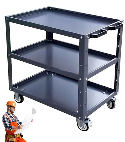 ICEMOB Tool Cart on Wheels,Stainless Steel Utility Cart,300KG Heavy Duty Service Cart,Tool Organizer for Garage/Warehouse/Repair Shop/Workshop,Supports Up to 300Kg