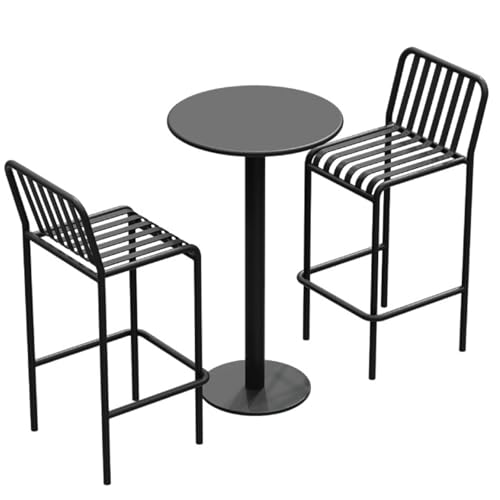 Bar Stool Round Metal Bar Table Set with 2 Vertical Slat Back Stools, Outdoor Counter Height Table Height 105cm/41inch for Small Places, Dining Room, Living Room, Cafe