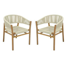 Outdoor Accent Chair Set of 2, Rope Woven Patio Chairs with Acacia Wood Frame, Comfortable Garden Seating with Curved Backrest and Armrests, Elegant Outdoor Chairs for Patio Balcony Porch, Beige