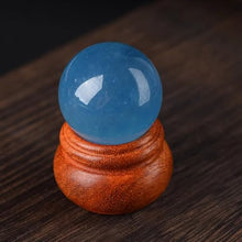FOTCFATEV Aquamarine Crystal Sphere Blue Gemstone Ball Sculpture Figurine with Wooden Stand for Home Decoration Fengshui,26mm