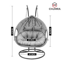 SK CHUMRA Premium 2-Person Hanging Egg Chair with Stand – Bronze Wicker Loveseat with Brown Cushions for Indoor & Outdoor Use (Brown Frame with Brown Cushion)