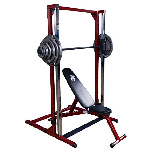 Body-Solid Smith Machine Package with Bench, Olympic 255 lbs. Weight Set Red