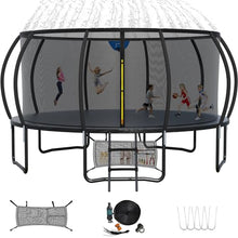 Liyarya 16FT Outdoor Trampoline with Basketball Hoop & Sprinkler, Black