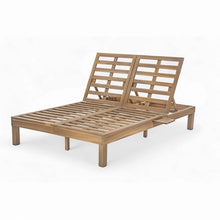 Outdoor Leisure Double Chaise,Acacia Wood Frame with 5-Position Adjustable Backrest,Day Bed Outdoor Folding Side Trays Patio Double Chaise Suitable For Garden Pool Beach and Terrace (Light Teak)