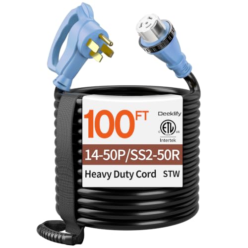 Deeklify 100FT 40 Amp Generator Cord NEMA14-50P/SS2-50R with Twist Lock
