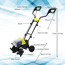 Cordless Rotavator,Cordless Garden Tiller Rotavator with Rechargeable Battery and Charger Tillage,Depth 18Cm, Cultivated Land Width 36Cm