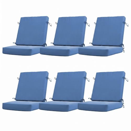 California Umbrella Outdoor Dining Chair, Set of 6 Patio Seat Cushions, 20 x 40 Inch, Premium Outdoor Memory Foam, Fade Resistant, Solstice Olefin Fabric, Fabric Ties, Frost Blue