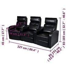 Fisinber 3-Seater Recliner Sofa, Manual Adjusting Reclining Couch with Integrated Cup Holder, Black Faux Leather Home Theater Seating for Living Room Lounging