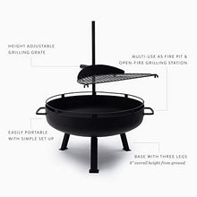 Barebones Cowboy Fire Pit 23-Inch - Open Fire Grill with Cooking Grate for Outdoor Cooking - Heavy Duty Open Grill