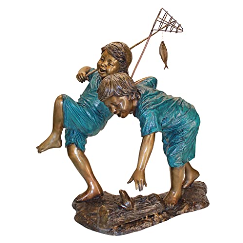 Design Toscano Double Trouble Fishing Boys Cast Bronze Garden Statue Two Tone Bronze & Verdigris