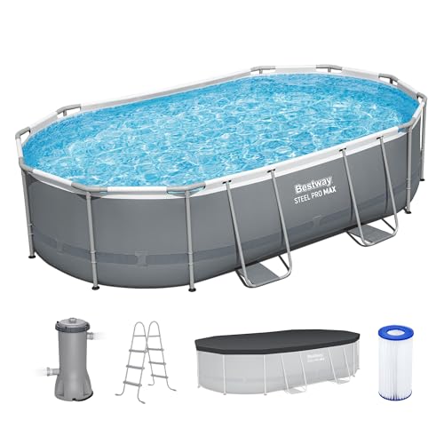 Bestway Steel Pro MAX - 16' x 10' x 42" - Oval Above Ground Swimming Pool Set, ClickConnect Frame, Tritech, Filter Pump-Ladder-Cover, 2,893 Gal Water