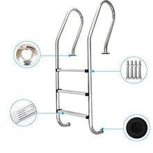 Swimming Pool handrail Climbing Ladder Stainless Steel Swimming Pool Ladder with Three Layers of Non-Slip Foot Pedals Large Ground Swimming Pool Step Safety Railing (Silver 161cm)