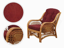 Malibu Lounge Set of 4: 2 Natural Rattan Wicker Chairs, Loveseat with Dark Brown Cushions and Coffee Table w/Glass Handmade, Colonial