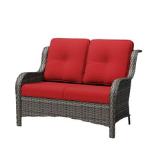 Gardenbee Wicker Patio Loveseat, 2 Seat Outdoor Couch with Thickened Olefin Cushions, High Back and Deep Seating, Hand-Woven PE Rattan for Porch, Deck, Balcony