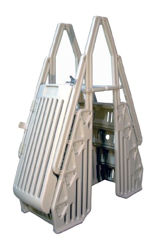 Vinyl Works AF Adjustable 24 Inch Pool Ladder with Gate and Flanges White