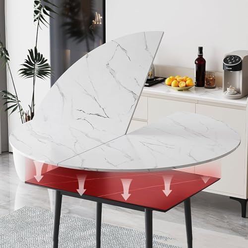 ZGLINMZ Large Round Folding Table Top Extender - 4-Fold Space-Saving Wooden Dining Table for Home, Restaurants & Hotels - Easy Assembly, 200cm/79in, White