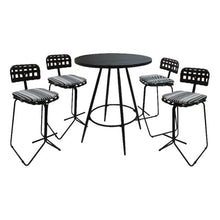 Pemberly Row Outdoor/Indoor Metal Pub Set, 30 in Bar Height Stool, Gray Fabric, Black Powder-Coated Frame, Durable Welded Design, UV-Resistant, Non-Swivel Stools for Patio, Deck, or Porch Dining