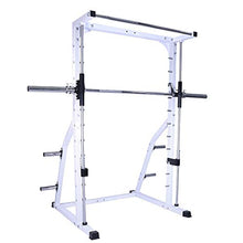 Deltech Fitness DF4900 Smith Machine with Linear Bearings, Weight Plate Storage, Pull-Up Bar, Squat Rack, Half Power Cage White and Black