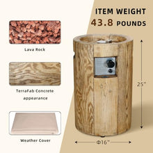 Afterglow 16" Round Propane Fire Pit Smokeless Propane Fire Column Terrafab 40,000 Btu with Lava Rocks & Weather Resistant Cover for Outdoor Patio Garden Backyard Decking Decor, Brown Wood Grain