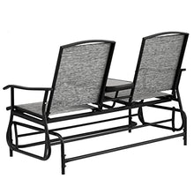 Gardenised Two Person Outdoor Double Swing Glider Chair Set with Center Tempered Glass Table, Loveseat Lawn Rocker Bench