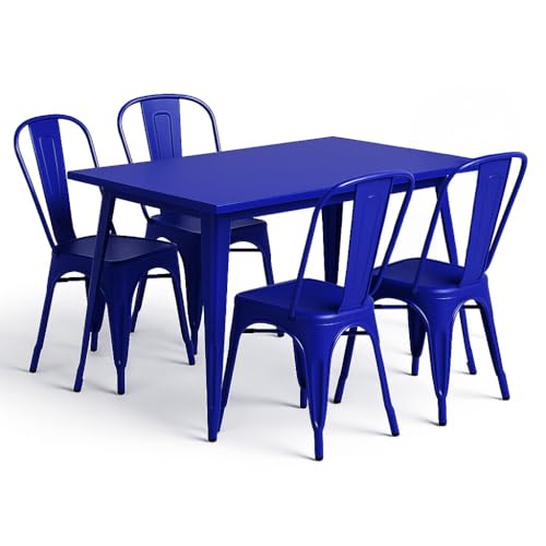 47" x 29" Metal Bistro Table Set – 5 Piece Indoor Outdoor Cafe Seating for Patio or Restaurant