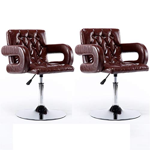 LUSTAR Modern High Bar Stools Set of 2， Garden Lift Bar Chairs PU Leather 360° Swivel Barstools，Patio Bar Stools with Armrests Brown-A